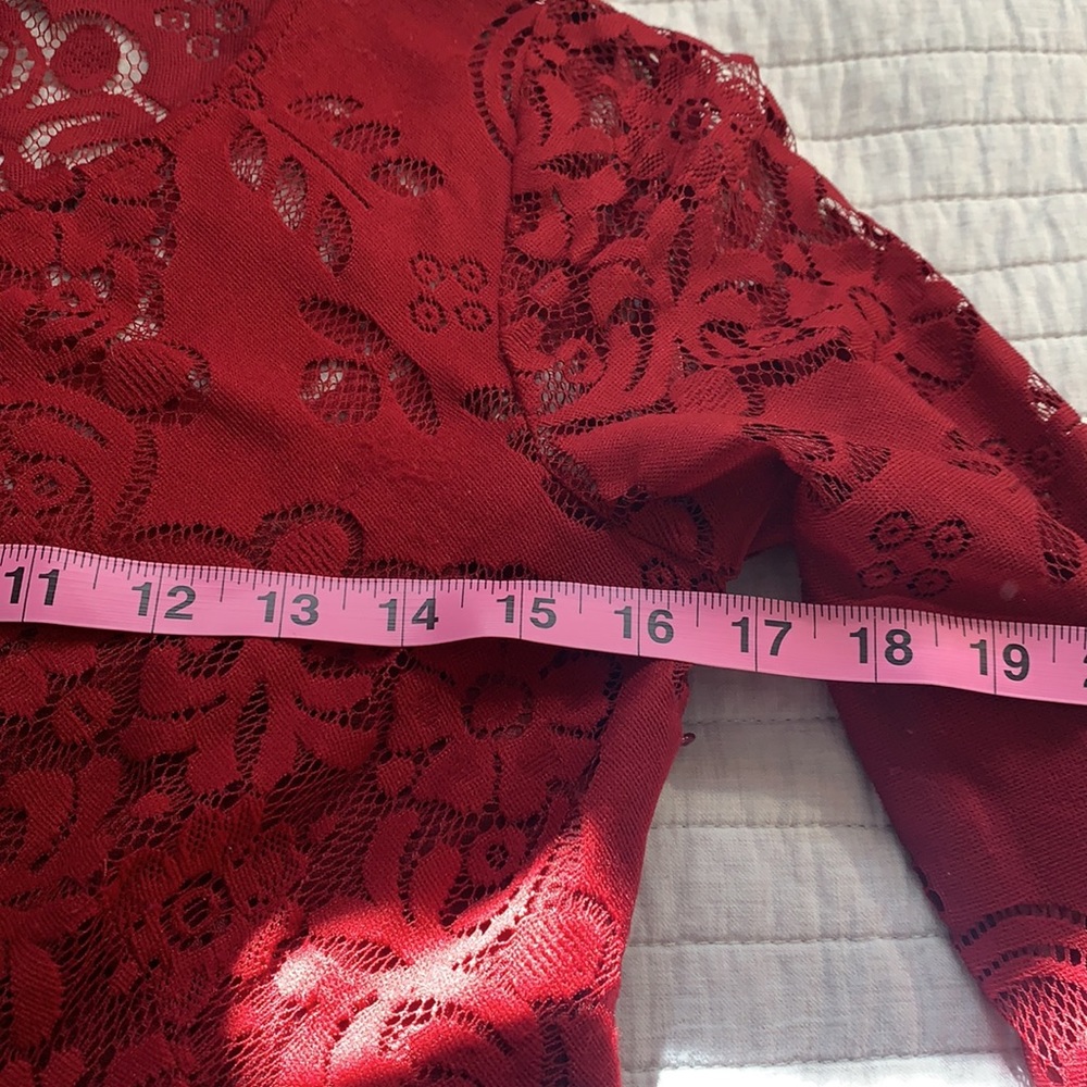 Free People Lovers Folk Song Dress burgundy sheer lace mini size 8 - Picture 14 of 16